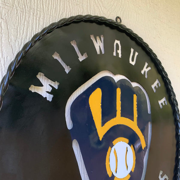 24" MILWAUKEE BREWERS WIDE BAND DISC CUSTOM METAL VINTAGE CRAFT TEAM SPORTS SIGN HANDMADE