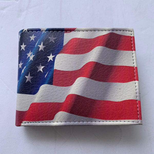 4.25" x 3.75" USA FLAG AMERICANA WALLET LEATHER BIFOLD WALLET NEW-- FREE SHIPPING