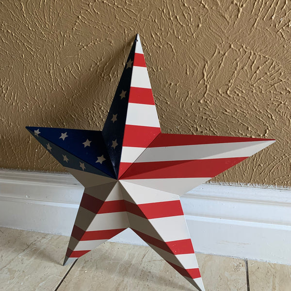 AMERICANA USA FLAG BARN STAR METAL RED BEIGE NAVY BLUE STAR WESTERN HOME DECOR HANDMADE