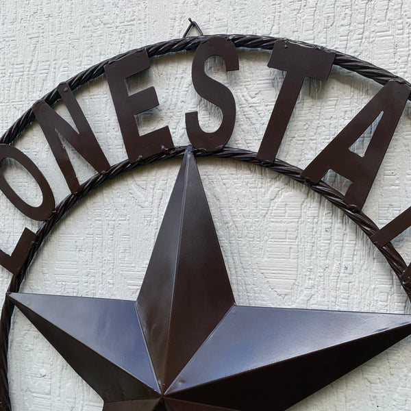 LONESTAR GARAGE STYLE CUSTOM BARN NAME STAR LONESTAR GARAGE METAL NAME BARN STAR WITH TWISTED ROPE RING 3d STAR ART WESTERN HOME DECOR RUSTIC BROWN