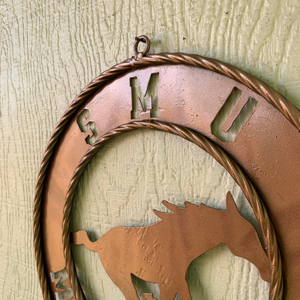 SMU MUSTANGS HAMMERED COPPER METAL CUSTOM VINTAGE CRAFT WALL ART TEAM SIGN HANDMADE