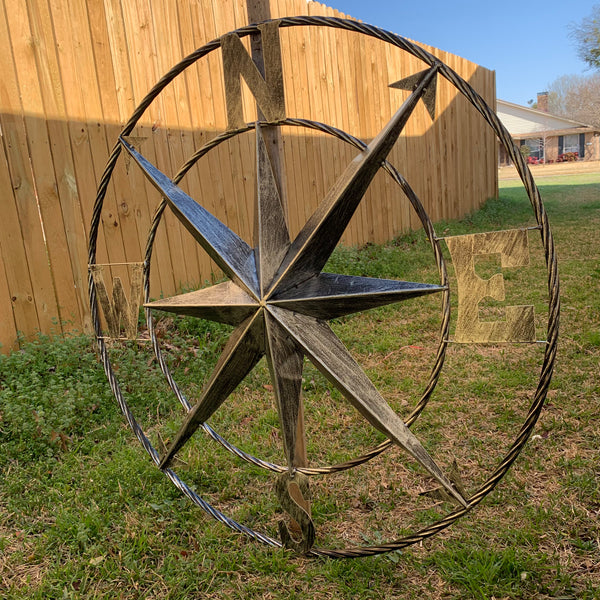 36" COMPASS GREY METAL ART WESTERN METAL ART HOME WALL DECOR RUSTIC GREY