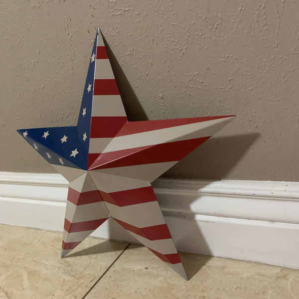 AMERICANA USA FLAG BARN STAR METAL RED BEIGE NAVY BLUE STAR WESTERN HOME DECOR HANDMADE