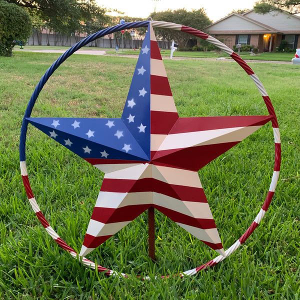 USA AMERICANA FLAG STAR METAL RED WHT BLUE STAR WESTERN HOME DECOR HANDMADE 12",16",24",32"36",38",40",48"