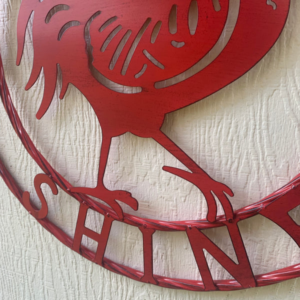 #SI_B9504 RISE & SHINE 24" RED ROOSTER CHICKEN METAL SIGN WESTERN HOME DECOR HANDMADE NEW