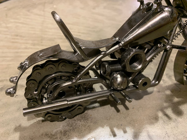 12" HARLEY STYLE MOTORCYCLE GUN METAL ART HAND CRAFT WESTERN HOME BAR DECOR