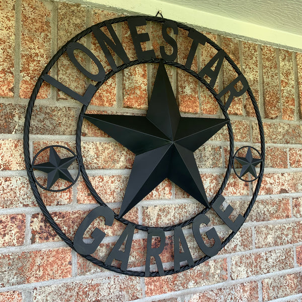LONESTAR GARAGE STYLE CUSTOM BARN NAME STAR LONESTAR GARAGE METAL NAME BARN STAR WITH TWISTED ROPE RING 3d STAR ART WESTERN HOME DECOR RUSTIC BROWN