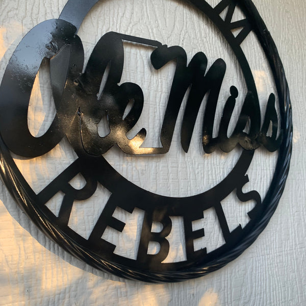 12",18",24",32" OLE MISS REBELS MISSISSIPPI BLACK CUSTOM VINTAGE METAL CRAFT TEAM SIGN HANDMADE RUSTIC BLACK