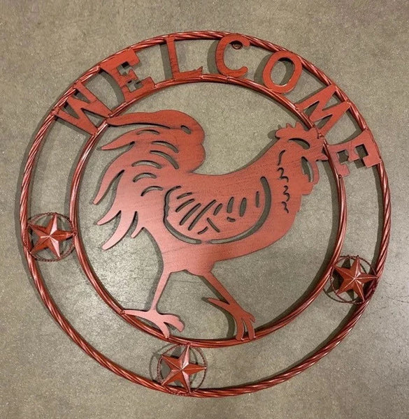 24" ROOSTER WELCOME WITH RING DESIGN WESTERN METAL ANIMAL ART HOME WALL DECOR BRAND NEW