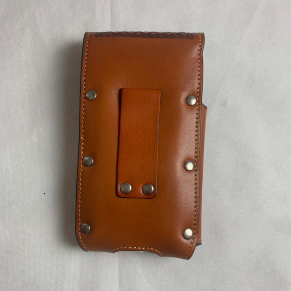 #LG2003 7.5" RODEO TAN BROWN & BEIGE LEATHER POUCH EXTRA LARGE  BELT LOOP HOLSTER CELL PHONE CASE UNIVERSAL OVERSIZE