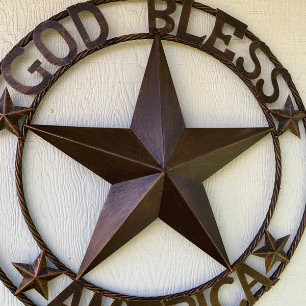 #EH10488 GOD BLESS AMERICA BARN METAL STAR WESTERN HOME DECOR HANDAMDE NEW