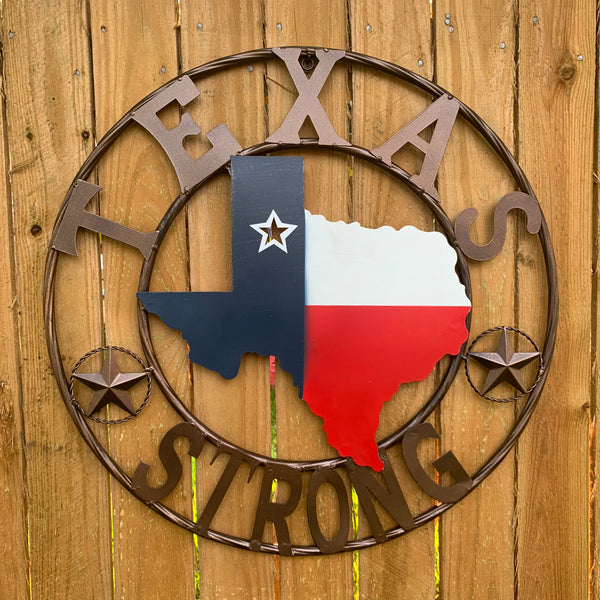 24" TEXAS STRONG BARN METAL WALL ART SIGN WESTERN HOME DECOR RED WHITE BLUE HANDMADE