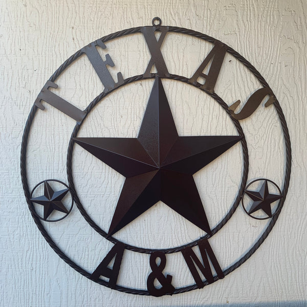 #EH11168 TEXAS A&M BARN STAR METAL LONE STAR RUSTIC BROWN TEAM STAR WESTERN HOME DECOR HANDMADE NEW