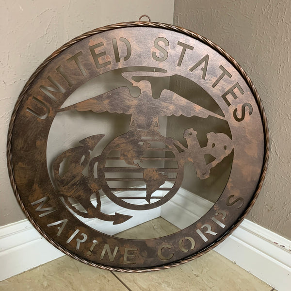 #EH10851 24" UNITED STATES MARINE CORPS MILITARY LASERCUT METAL WALL ART SIGN WESTERN HOME DECOR HANDMADE BRONZE