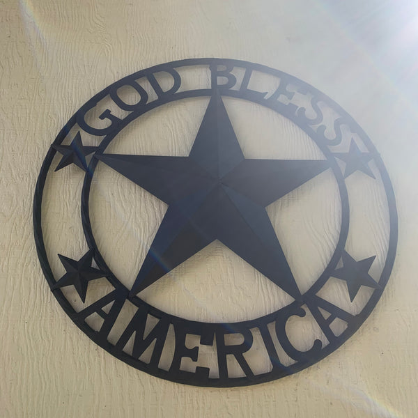 GOD BLESS AMERICA BLACK METAL BARN LONESTAR TWISTED RING METAL ART WESTERN HOME DECOR HANDMADE NEW-#EH10487