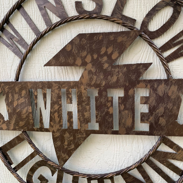 CUSTOM NAME LIGHTNIN HORSE SIGN RAW METAL BARN ROPE RING WESTERN HOME DECOR HANDMADE 24",32",36"