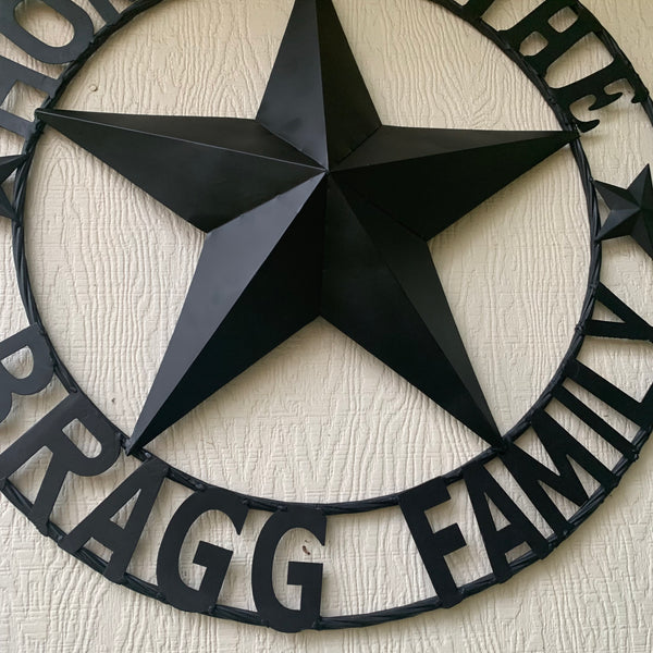 BRAGG STYLE YOUR CUSTOM NAME HOME OF FAMILY STAR METAL BARN STAR 3d TWISTED ROPE RING WESTERN HOME DECOR NEW HANDMADE 24",32",34",36",40",42",44",46",50"