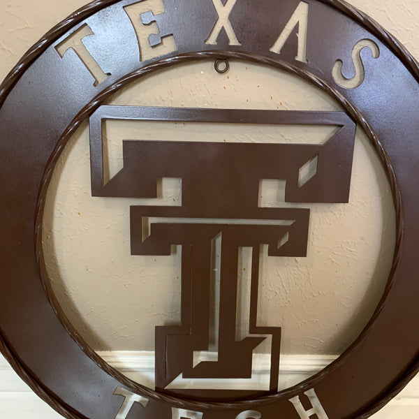 12", 18", 24", 32" TEXAS TECH BROWN WIDE BAND DISC RING CUSTOM METAL VINTAGE CRAFT SIGN HANDMADE TO ORDER