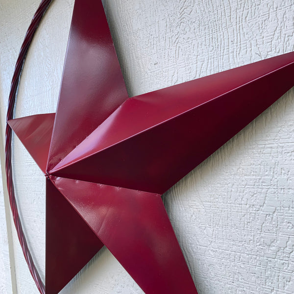 CRANBERRY BURGUNDY STAR RED STAR BARN METAL LONESTAR TWISTED ROPE RING WALL ART WESTERN HOME DECOR BRAND NEW