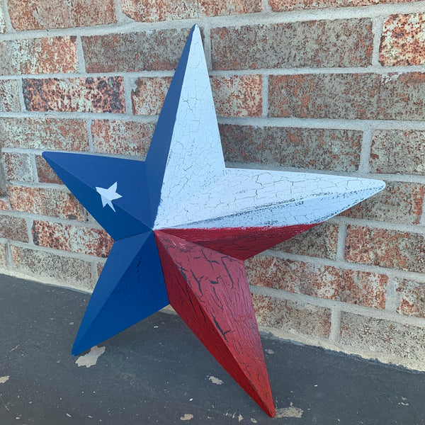 CRACKLE STYLE RED WHITE & BLUE METAL BARN STAR METAL WALL ART WESTERN HOME DECOR RUSTIC NEW
