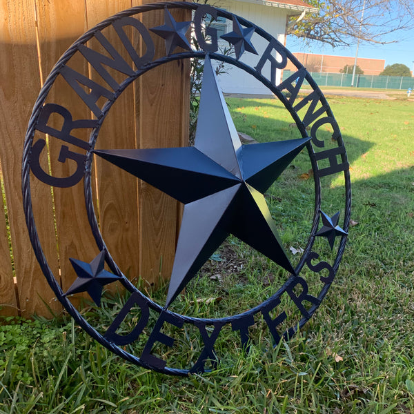 GRAND G RANCH STYLE CUSTOM NAME STAR RUSTIC NAVY BLUE METAL BARN STAR ROPE RING WESTERN HOME DECOR HANDMADE
