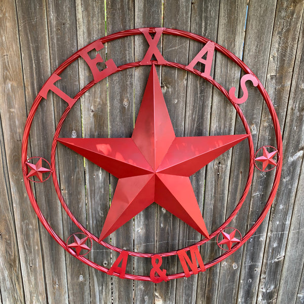 TEXAS A&M BURGUNDY RED BARN LONE STAR METAL CUSTOM VINTAGE CRAFT TEAM STAR WESTERN HOME DECOR HANDMADE SIZE:24",32",36",40",42",44",46",50"
