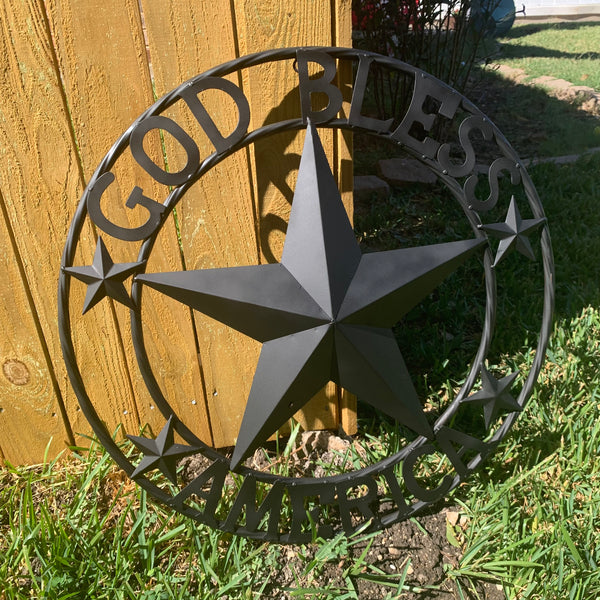 GOD BLESS AMERICA BLACK METAL BARN LONESTAR TWISTED RING METAL ART WESTERN HOME DECOR HANDMADE NEW-#EH10487