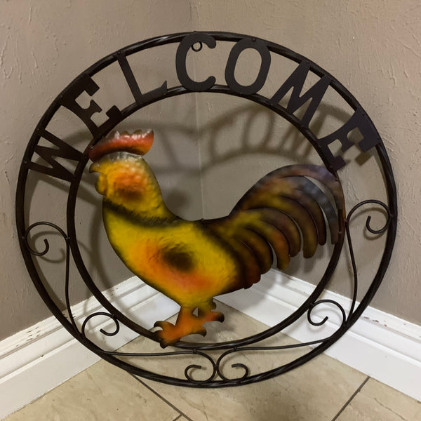 WELCOME 24" ROOSTER & METAL SCROLL STYLE WESTERN HOME DECOR HANDMADE NEW-#EH10143