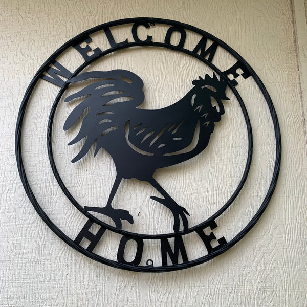 YOUR CUSTOM NAME BLACK ROOSTER LASERCUT METAL ART WITH RING DESIGN WESTERN METAL ANIMAL ART HOME WALL DECOR BRAND NEW