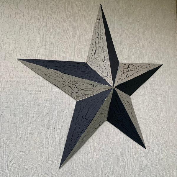 CRACKLE STYLE BEIGE & BLACK METAL BARN STAR METAL WALL ART WESTERN HOME DECOR RUSTIC NEW