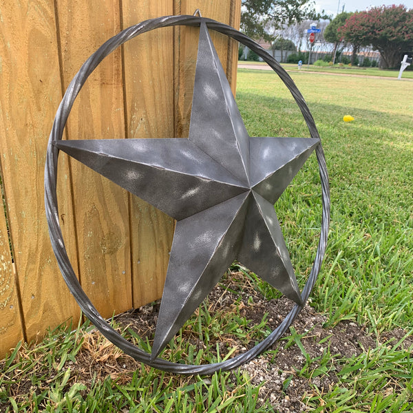 RUSTIC BLACK DISTRESSED TWO TONE BARN LONE STAR ROPE RING METAL WALL ART WESTERN HOME DECOR HANDMADE