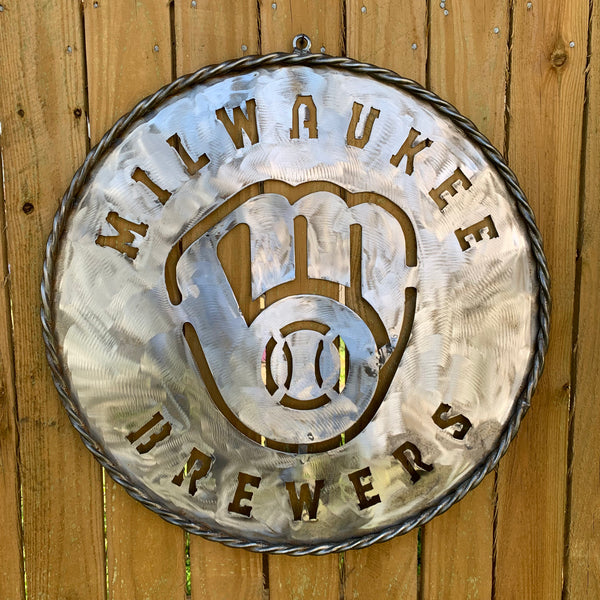 24" MILWAUKEE BREWERS RAW METAL WIDE BAND DISC STYLE CUSTOM METAL VINTAGE CRAFT TEAM SIGN HANDMADE