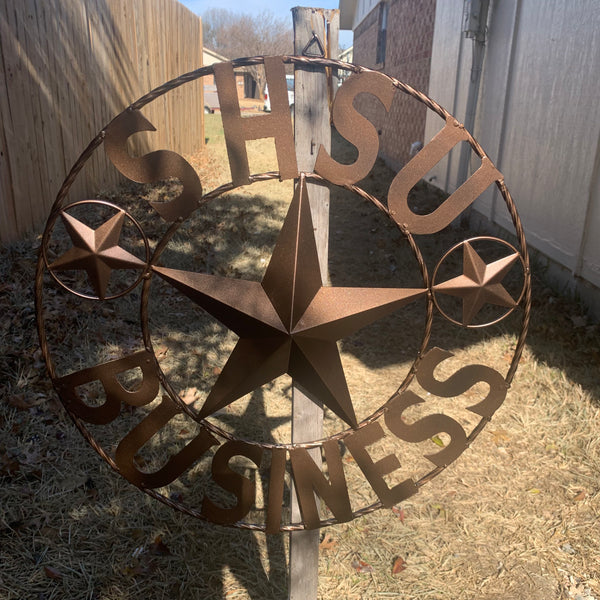 24",32" SHSU SAM HOUSTON BEARKATS BUSINESS RUSTIC BRONZE COPPER METAL CUSTOM VINTAGE CRAFT RUSTIC BLACK TEAM STAR HANDMADE