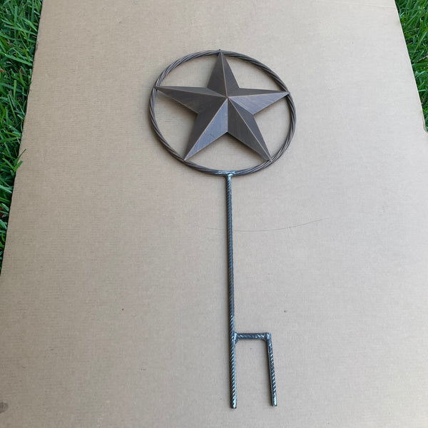 10",12",16",24" STAR STAKE METAL BARN STAR WITH TWISTED ROPE RING WESTERN HOME DECOR BROWN