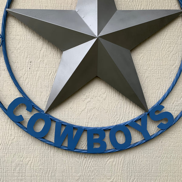 DALLAS COWBOYS SILVER & LIGHT BLUE BARN STAR CUSTOM VINTAGE METAL LONE STAR ART WESTERN HOME DECOR SIZE:24",32",36",40",42",44",46",50"