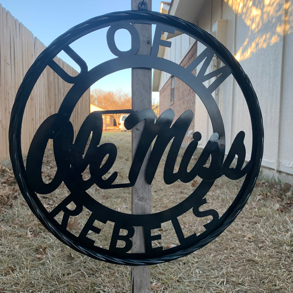 12",18",24",32" OLE MISS REBELS MISSISSIPPI BLACK CUSTOM VINTAGE METAL CRAFT TEAM SIGN HANDMADE RUSTIC BLACK