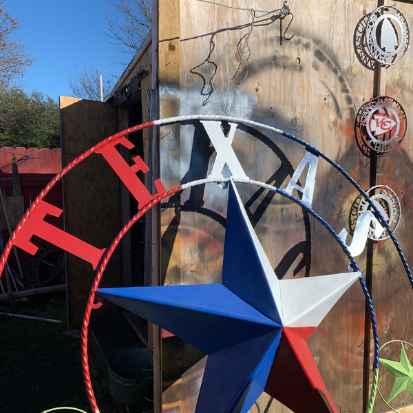 4,5,6 FOOT LARGE OVERSIZE CUSTOM NAME BARN METAL STAR 3d WITH TWISTED ROPE RING DESIGN METAL WALL ART WESTERN HOME DECOR VINTAGE RUSTIC BROWN NEW HANDMADE, 48",60",72" NEW HANDMADE