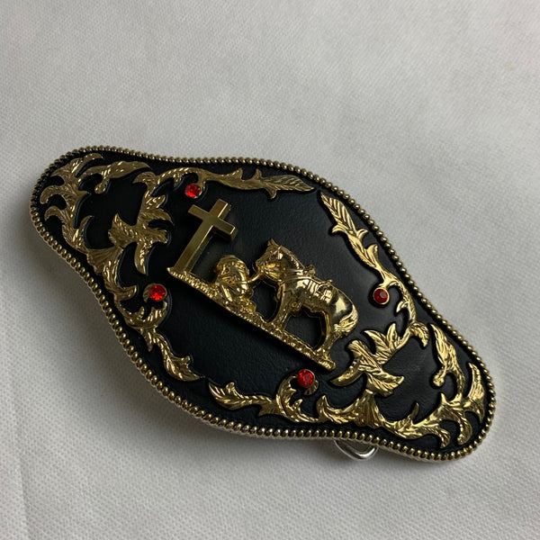 6.5" X 3.5" COWBOY PRAYER CHURCH RHINESTONE BELT BUCKLE BLACK & GOLD WESTERN BUCKLE FASHION ART NEW #EH12272
