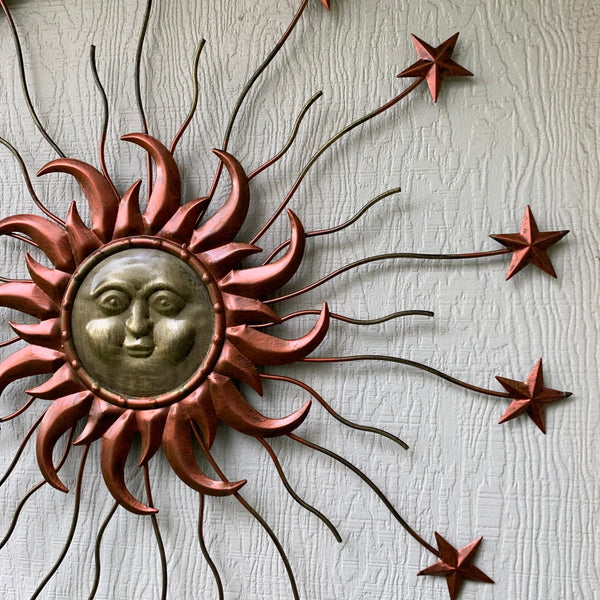 36" SUN MOON STARS METAL WALL DECOR SIGN WESTERN HOME DECOR HANDMADE DARK COPPER & GOLD NEW #EH12193