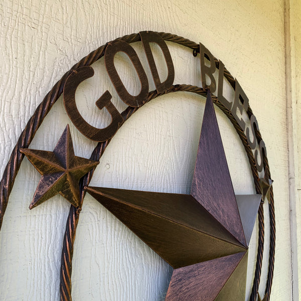 #EH10488 GOD BLESS AMERICA BARN METAL STAR WESTERN HOME DECOR HANDAMDE NEW