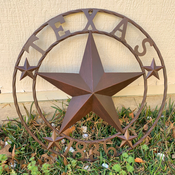 24", 32",36",40" TEXAS 1836 RUSTIC BROWN BARN STAR METAL WALL WESTERN HOME DECOR HANDMADE
