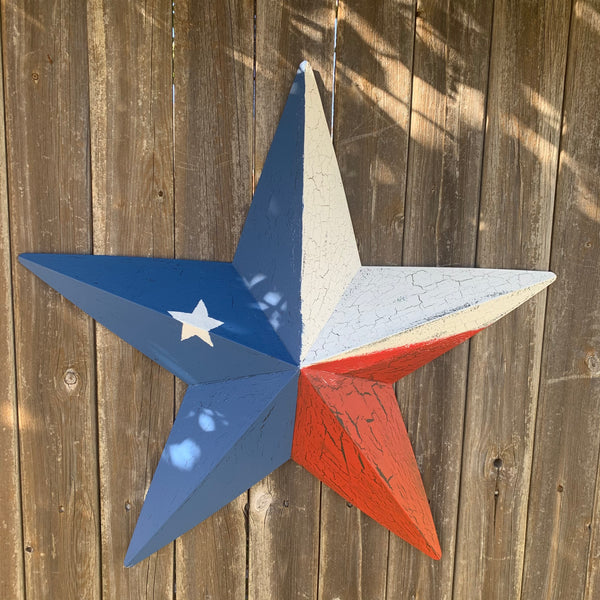 CRACKLE STYLE RED WHITE & BLUE METAL BARN STAR METAL WALL ART WESTERN HOME DECOR RUSTIC NEW