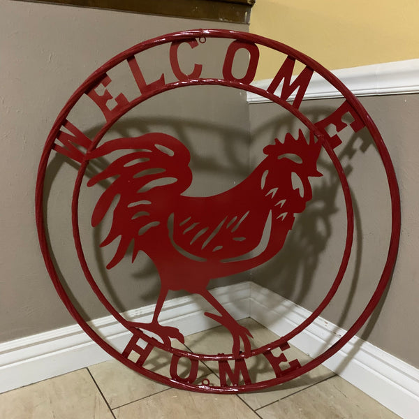 YOUR CUSTOM NAME RED ROOSTER LASERCUT METAL ART WITH RING DESIGN WESTERN METAL ANIMAL ART HOME WALL DECOR BRAND NEW