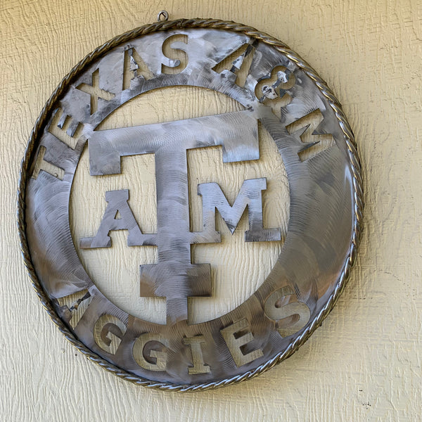 24" TEXAS A&M WIDE BAND RAW METAL CUSTOM VINTAGE CRAFT WALL ART TEAM SIGN HANDMADE