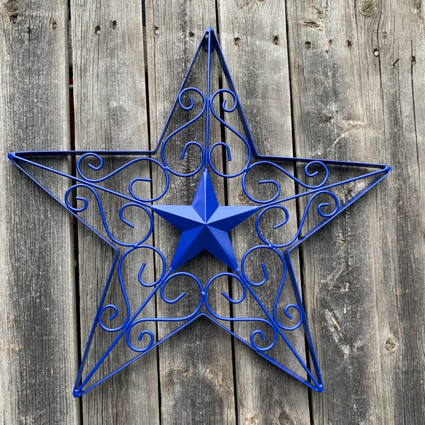17" SCROLL ART BRIGHT BLUE Barn Star Metal Wall Art Western Home Decor Vintage Rustic Bronze Copper Art New-#A18002