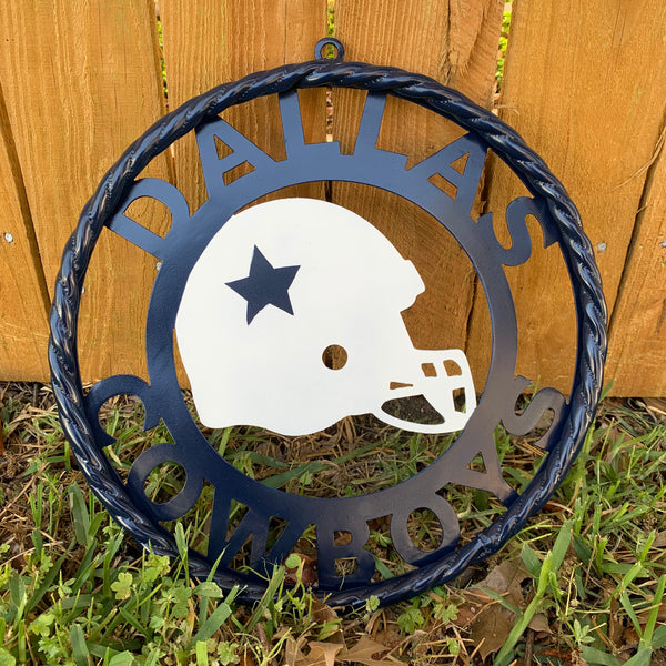 12", 18", 24", 32" DALLAS COWBOYS HELMET SIGN NAVY BLUE & WHITE METAL CUSTOM VINTAGE CRAFT WALL ART TEAM SIGN HANDMADE