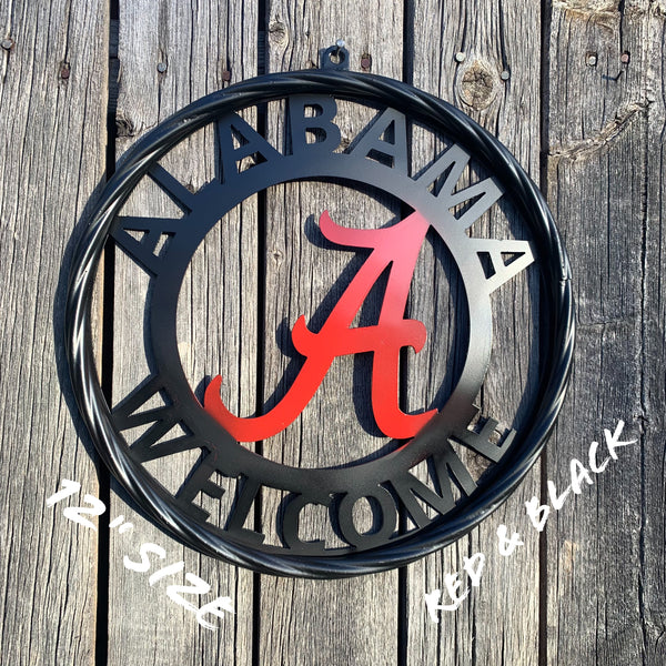 ALABAMA WELCOME RED & BLACK CUSTOM METAL VINTAGE SIGN TEAM HANDMADE