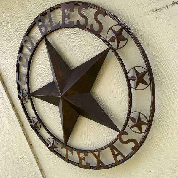#EH11107-24" GOD BLESS TEXAS BARN LONE STAR WITH 3 SMALL STARS WESTERN HOME DECOR HANDMADE NEW