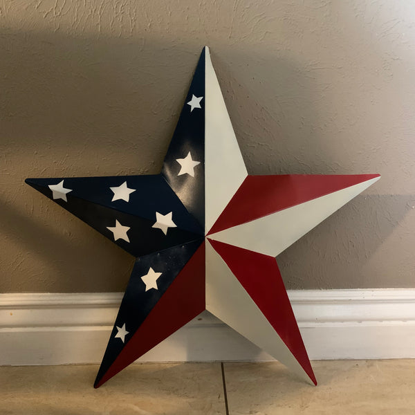 12",16",24",30",36" USA AMERICAN FLAG STAR STYLE #1 RED WHITE & BLUE METAL BARN STAR WALL ART HANDMADE STYLE# 1