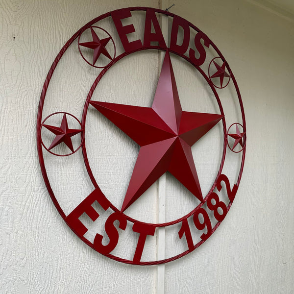 LOPEZ CUSTOM STAR NAME BARN METAL STAR 3d TWISTED ROPE RING WESTERN HOME DECOR RUSTIC  BRONZE HANDMADE 24",32",34",36",40",42",44",46",50"